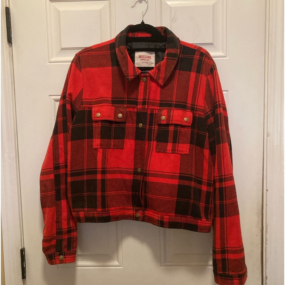 NWT Mossimo Red & Black Plaid Short Waist Jacket, Size XXL